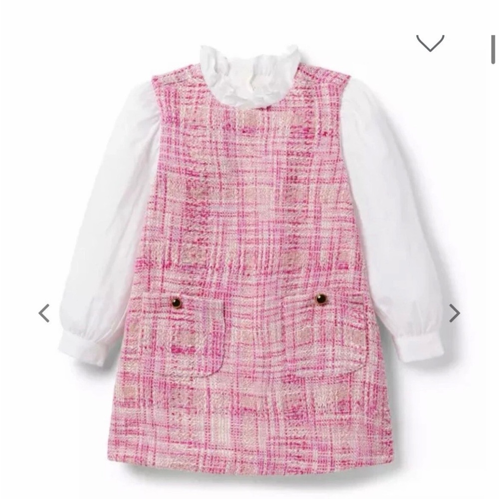 Janie & Jack Girls Pink Tweed and White Dress Size 6